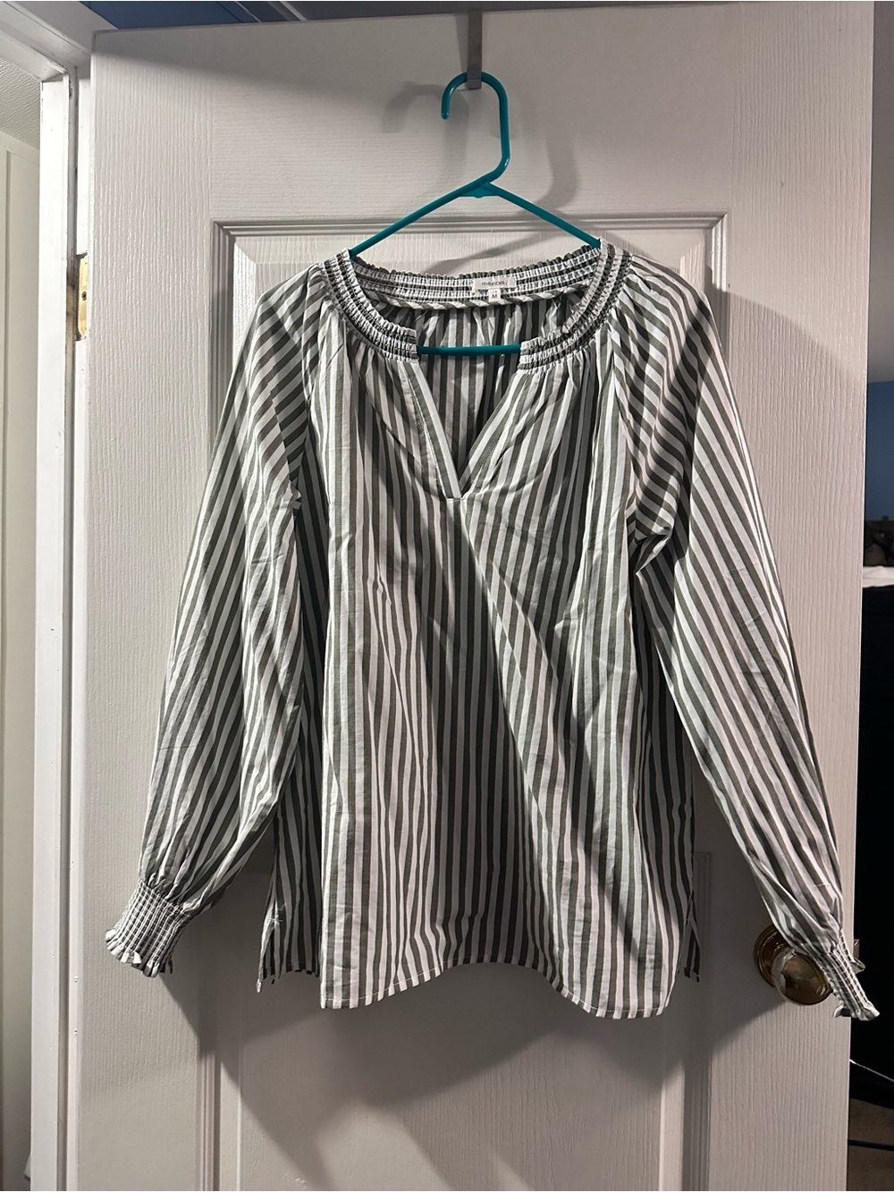 Maurices White and Gray Striped Peasant Blouse